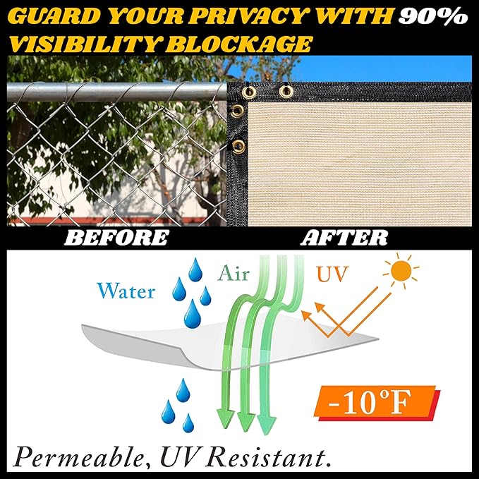 Royal Shade Custom Size 4' x 84' Beige Fence Privacy Screen Windscreen Cover Netting Mesh Fabric Cloth - Cable Zip Ties Included (We Make Custom Size)