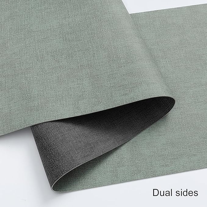 Table Runners 55 Inches Long, Dual-Sided Faux Leather Farmhouse Table Runner Waterproof Heatproof Non-Slip for Living Room Party Home Decor Holiday Decorations(Gray Sage Green, 12 x 55 Inch)
