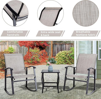 Vongrasig 3 Piece Outdoor Rocking Bistro Set, Textilene Fabric Small Patio - Image 4