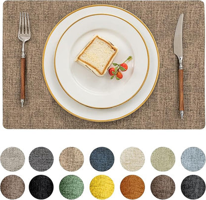 Romanstile Vinyl Placemats Set of 12-12 X 17 Inch - Heat Resistant Place Mats 100% Waterproof Oilproof Wipeable Reversible Faux Leather Table Mats for Kitchen, Dining, Party, Outdoor, Coffee
