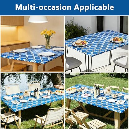 Rectangle Picnic Table Cloth, Elastic Waterproof Fitted Vinyl Tablecloths for 4 Foot Tables, Wipeable Flannel Backed Table Covers for Dining, Camping, Outdoor(Blue,30"x48")