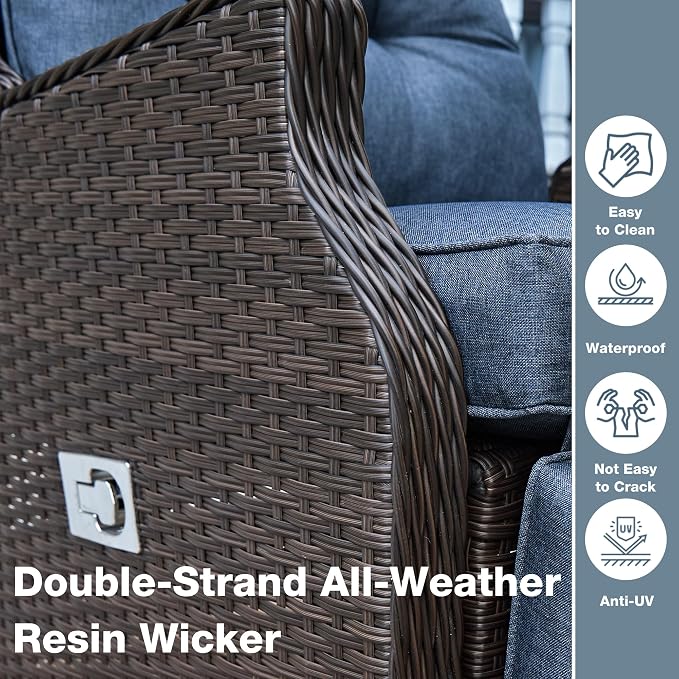 Outdoor Wicker Recliner with Adjustable Back and Footrest, PE Rattan Lounge - Image 6