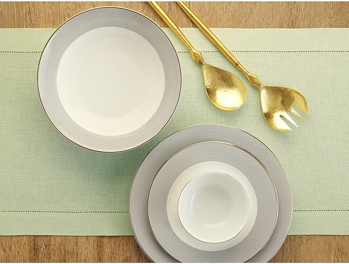 Solino Home Linen Sage Green Table Runner 144 Inches Long - 100% Pure Linen Extra Long Table Runner 14 x 144 Inch for Spring, Easter, St Patricks Day - Classic Hemstitch