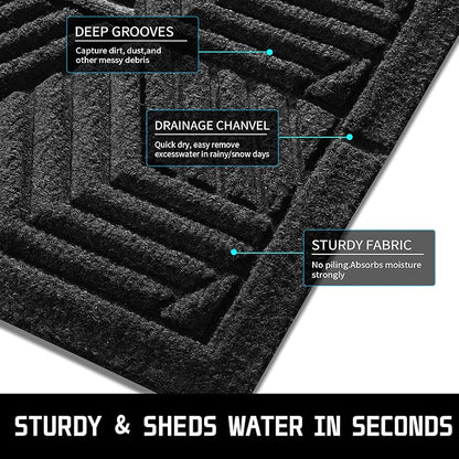 Yimobra Door Mats Outdoor 29.5x17, All-Season Waterproof Outdoor Mats for Front Door Entrance with Drainage Holes, Heavy Duty Non-Slip Doormat for Garage Patio Entryway Indoor, Black