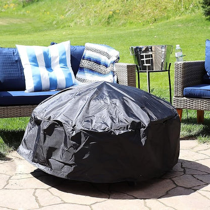 Sunnydaze Round Outdoor Fire Pit Cover - Heavy-Duty 300D Polyester and PVC with Drawstring Closure - Black - 48-Inch