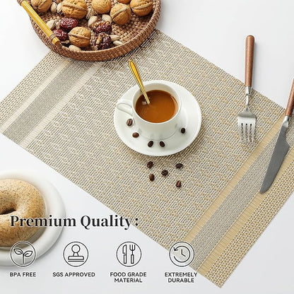 Leetaltree Stardust Yellow Placemats Set of 4 - Heat Resistant Non-Slip Place mats for Dining Table, Washable Durable PVC Vinyl Woven Table Mats（Stardust Yellow, 4）