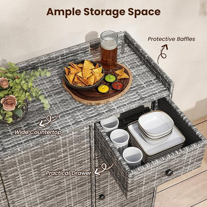 Tangkula Rattan Outdoor Storage Cabinet, Patiojoy Outdoor Cabinet - Image 5