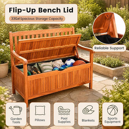 Tangkula Outdoor Wood Storage Bench Deck Box, Entryway Porch Storage Bench - Image 8