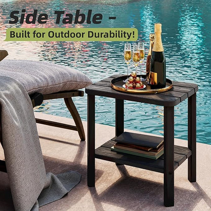 Adirondack Square Outdoor Side Table Set of 2, 2-Tier Small Outdoor Table for Patio, HDPE End Table for Backyard, Pool, Lawn, Indoor Companion, Easy Maintenance & Weather Resistant(Black)