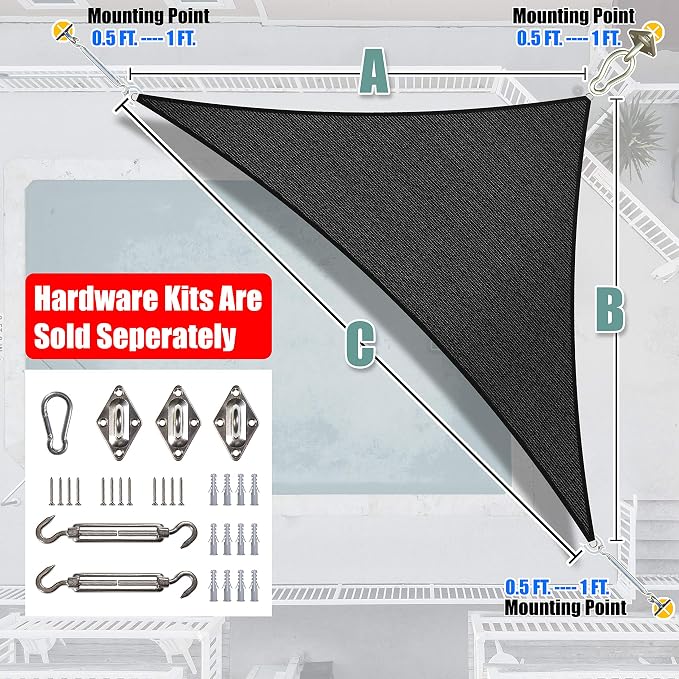 Amgo Custom Size 12' x 21' x 24.2' Black Right Triangle Sun Shade Sail UPF50+ - Image 6