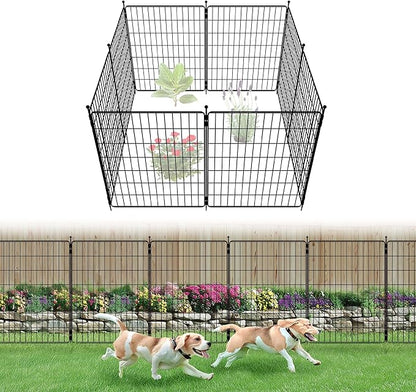 FXW Decorative Garden Fence for Yard - 32in(H) x 15.7ft(L) 8 Panels - Metal Fencing Panels - Animal Barrier Border for Dogs & Rabbits, Flower & Plant Edging