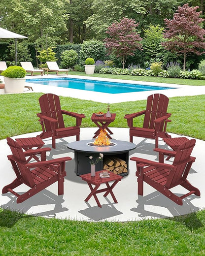 SERWALL Folding Adirondack Side Table, HDPE Small Outdoor Table, No Assembly Required End Table for Backyard Pool Porch Garden Lawn, Red