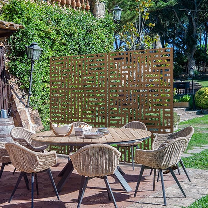 Metal Privacy Screen Outdoor 72" H×47" W,Freestanding Decorative Privacy Screen for Balcony Yard&Garden,Privacy Fence-Brown&Street