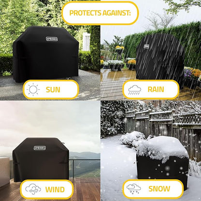 SPRINKS® Grill Cover Weatherproof Grillcover for Weber, Napoleon, Enders - Extra Handles Gas Grill Oxford 600D Fabric [64in x 24in x 48in] - Black