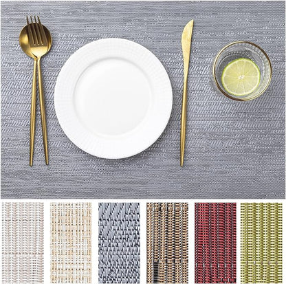 LEXMORE Placemats Set of 12 Vinyl/Plastic Woven Place Mats for Kitchen Table Indoor/Outdoor Washable Placemat Wipeable Dining Table Mats(Ombre Gray)