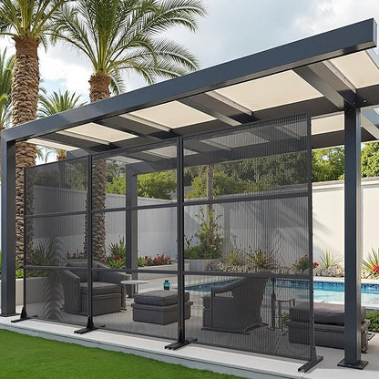 Casaphoria Metal Privacy Screen Outdoor, 72" H x 47" W Freestanding Decorative Privacy Screen for Patio Deck Balcony Garden with Stable Base, Black-Vertical Stripe