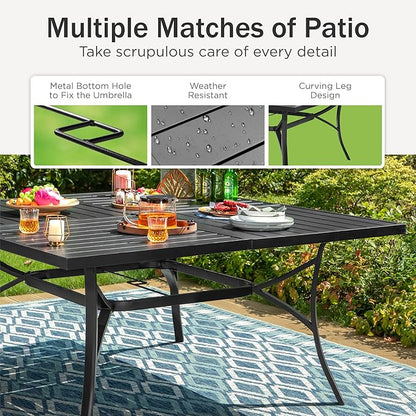 PHI VILLA 9 Piece Patio Dining Set, Outdoor Dining Furniture Patio Table Set with Adjustable Portable Patio Folding Chairs (Black) & Large Square Outdoor Dining Table for Yard, Garden and Lawn
