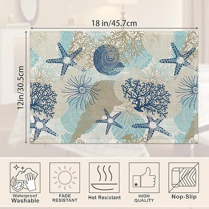 Ocean Coral Placemats Set of 6,Shells Algae Reefs Table Mats Non-Slip Heat Resistant Washable Placemat for Party Kitchen Dining Table Decoration Indoor Outdoor