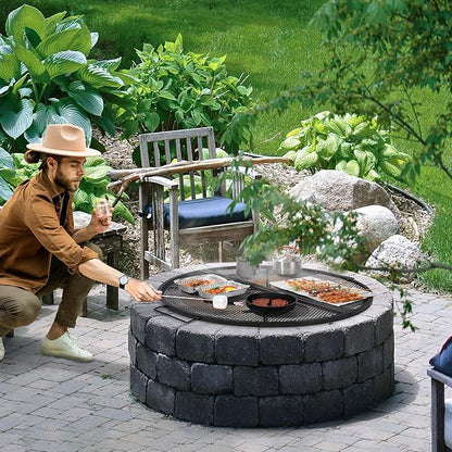 REDCAMP Foldable Fire Pit Cooking Grill Grate, Portable X-Marks Heavy Duty Steel Round Campfire BBQ Grill with Handle & Support Wire, Ideal for Outdoor Picnics & Gatherings, 36-Inch Black