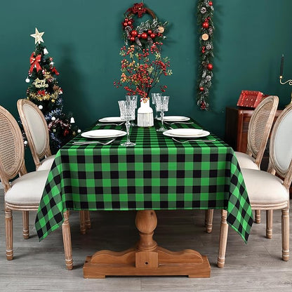 Waterproof Checkered Tablecloth Fabric - Rectangle 58x84 Inch Green St Patricks Day Table Cloth for Indoor/Outdoor Use - Irish Table Cover for Christmas, BBQs, and Parties