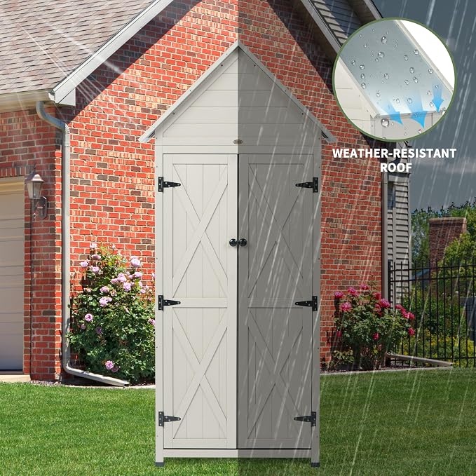 Outdoor Storage Shed with Floor & Adjustable Shelves, Wooden Garden Tool - Image 4