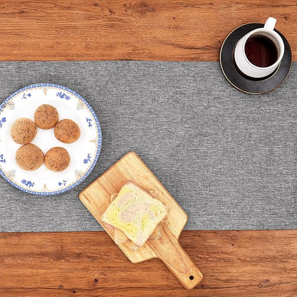 Mebakuk Linen Farmhouse Table Runner Large Burlap Style Soft and Waterproof Decorative Fabric Runner for Outdoor Wedding and Dinner (14 x 72 Inch, Dark Grey)