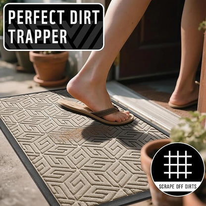 Yimobra Doormat Outdoor Entrance 29.5x17, All-Weather Waterproof Outdoor Mats for Front Door, Non Slip Welcome Door Mat for Patio Proch Outside Entryway Indoor, Light Beige