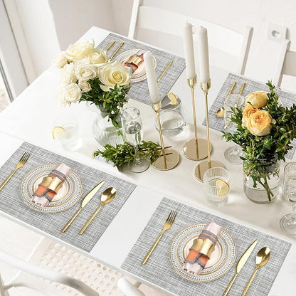SLKQG Gray Placemats Set of 6 - Easy Clean Washable Vinyl Placemats - Wipeable Heat Resistant Table Mats for Dining Table - 17.7x11.8 Inch (6, Gray Black White)