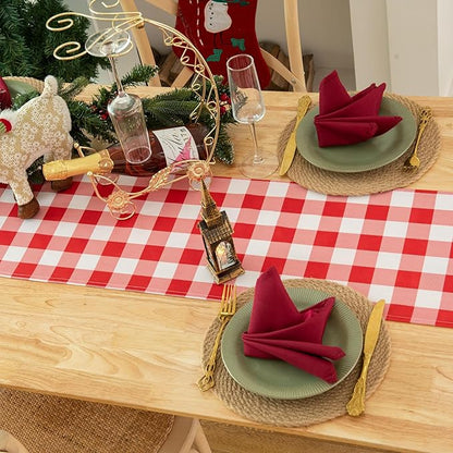 Waterproof Checkered Tablecloth Runner Fabric - Rectangle 12x108 Inch Classic Gingham Buffalo Plaid Table Cloth for Indoor/Outdoor Use - Table Cover for Kitchen, BBQs, and Parties