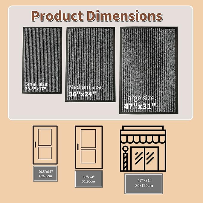 Front Door Mat Outdoor, Non-Slip and Heavy Duty Welcome Mat, Low Profile Easy Clean Indoor Outdoor Doormat for Patio Entryway with Durable PVC Backing.(Dark Grey 47"x31")