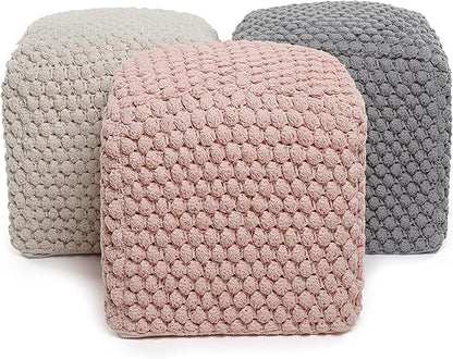 BIRDROCK HOME Buds Pouf Foot Stool Ottoman - Knit Bean Bag Floor Chair - Cotton Braided Cord - Great for The Living Room, Bedroom and Kids Room - Small Furniture (Dusty Rose - Buds)
