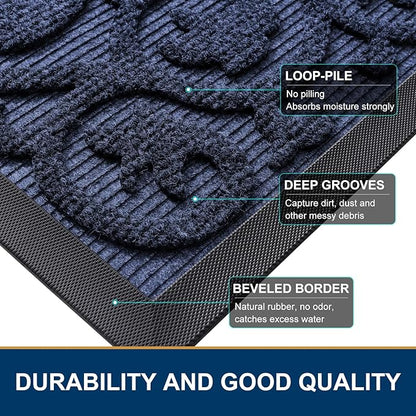 Smiry Welcome Door Mat Outside Entrance, Heavy Duty Trap Dirt and Moisture Easy Clean Low Profile Patio Porch Indoor Outdoor Front Doormat for Entry, 36x24 Inch, Navy Blue