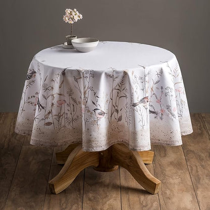 Maison d' Hermine Table Cloth Round Table 100% Cotton 69 Inches Tablecloth Reusable Decorative for Dining Room, Farmhouse, Home, Party, Festive & Wedding Spring Summer - Meadow Florals - Brown