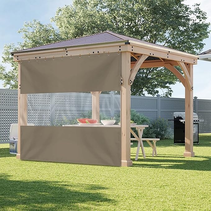 Covers & all Outdoor Clear Panel Curtain, 12 oz Vinyl Outdor Curtains for Patio, Waterproof & Weather Resistant Tarp with Brass Grommets for Pergola, Porch, Gazebos, Balcony (15' H X10' W feet, Beige)