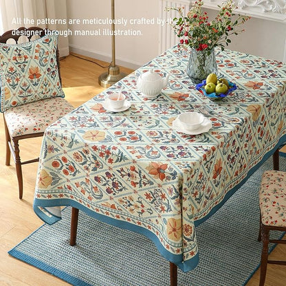 ISAENNE Designer Linen Elegant Long Tablecloth Rectangular,Colorful Floral Bohemian Table Cloth,Wrinkle Resistant Decor Tablecloths for Dining Thanksgiving Kitchen,63"*102"-Floralsea A