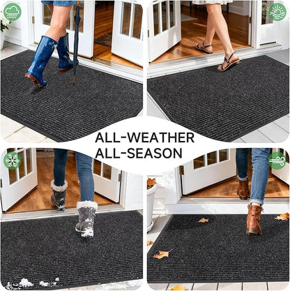 Front Door Mat, Heavy Duty Indoor Outdoor Doormat for Entryway, 120" x 36" Low Profile Outdoor Mats for Home Entrance, Stain and Fade Resistant Welcome Mat for High Traffic Area, Black