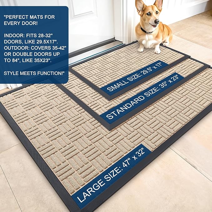 OLANLY Front Door Mat Outside Entrance 71x23, Absorbent, Heavy Duty Sturdy Natural Rubber Doormat Indoor Outdoor, Non-Slip, Stain and Fade Resistant, Low Profile Floor Mat for Entryway, Latte White