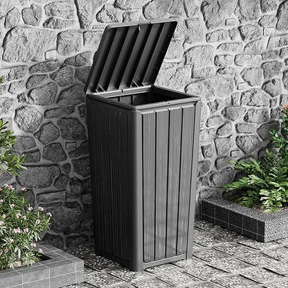 23 Gallon Outdoor Trash Can Waterproof Resin Garbage Can with Lid Outside Trash Bin for Porch Backyard, Deck, Patio, Kitchen Trash Can