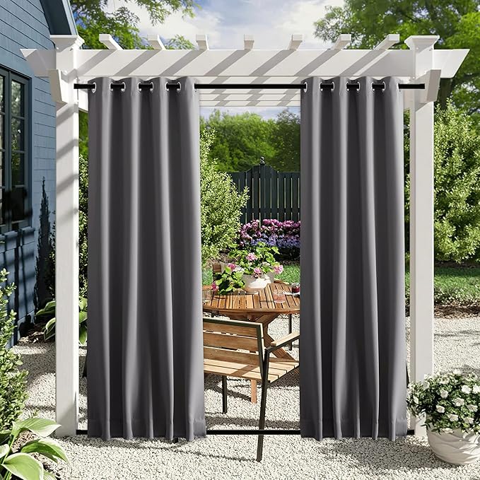 NICETOWN 2 Panels Windproof Blackout Outdoor Curtains W46xL80 Grey | Waterproof - Image 2
