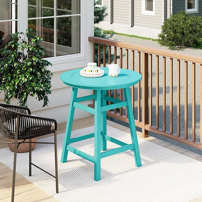 Costaelm Patio Bistro Table, 37" Counter Height Round Patio Cocktail Bar Table with Umbrella Hole, Outdoor Bistro Dining Pub Table for Front Porch Deck Backyard Garden, Turquoise