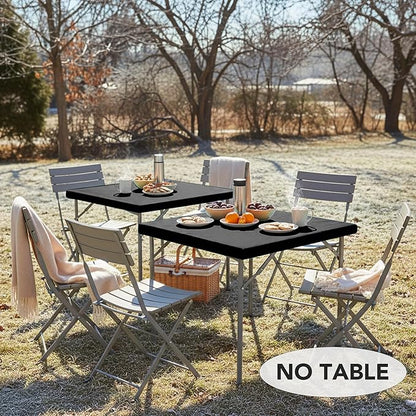 LUSHVIDA Square Fitted Table Cover Card Tablecloth 34x34 inch, 2 Packs Waterproof Elastic Vinyl Table Cloth with Flannel Backing Plastic Picnic Small Tables Top for Kitchen Dining Outdoor Party, Black