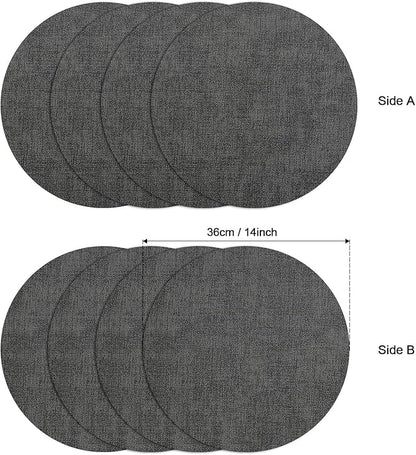 Myir JUN Round Placemats Dual Sided, Faux Leather Place Mats Set of 4 Indoor Placemats for Dining Table Outdoor Placemats Non-Slip Washable Table Mats (Set of 8, Gray)