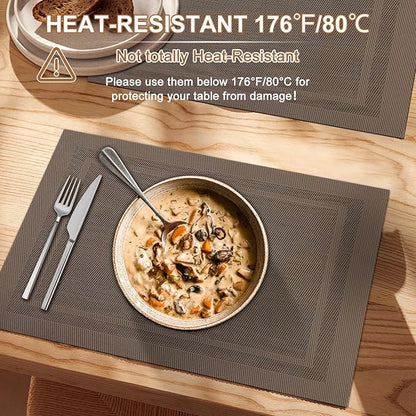 BETEAM Placemats Set of 8, Woven Vinyl Placemat for Dining Table Washable Wipeable Kitchen Place Mats Durable Indoor Outdoor Table Mats