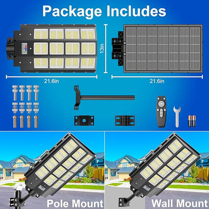 loyoele 9000W Solar Street Lights Outdoor 240000 Lumens Solar Flood Light with Remote Control & Motion Sensor, Waterproof IP66 Dusk to Dawn Solar Power Lights for Garden,Yard, Path, Parking Lot 2-Pack