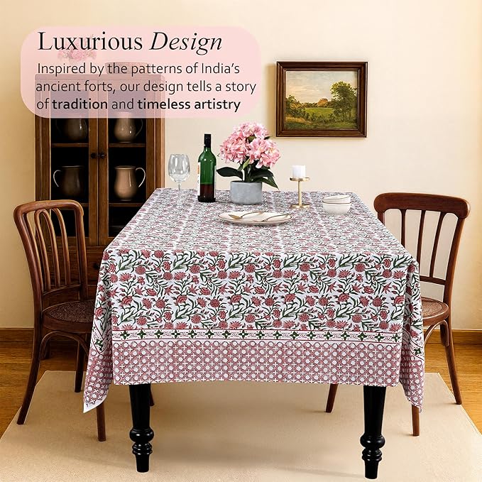 CPC Tablecloth 100% Cotton 60x60 Inch Indian Block Print Square Table Cover, Table Cloth for Weddings, Spring/Summer, Barbeque - Red Garnet