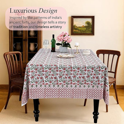 CPC Tablecloth 100% Cotton 60x90 Inch Indian Block Print Rectangle Table Cover, Washable Table Cloth for Weddings, Spring/Summer, Barbeque -Red Garnet