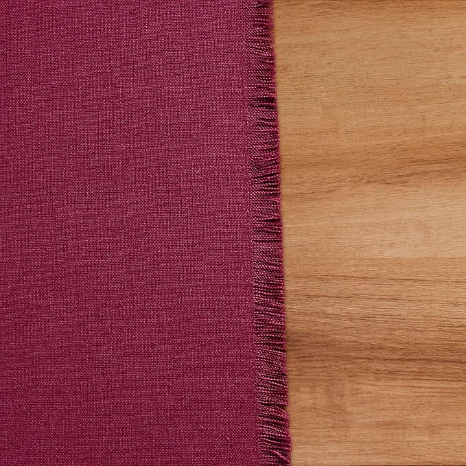 Solino Home Linen Beet Table Runner 120 Inches Long - Fringe, 100% Pure Linen Dining Table Runner 14 x 120 Inch for Valentines, Winter