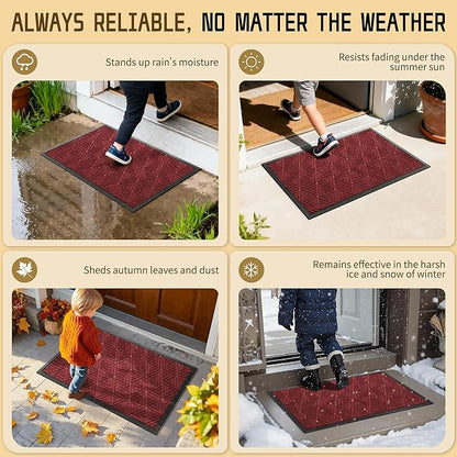 Yimobra Outdoor Mats for Front Door 29.5x17, Stops Mud & Dirt at Entrance, Fits Garage & Patio, All-Weather Waterproof Non Slip Outdoor Indoor Welcome Mat, Black Red