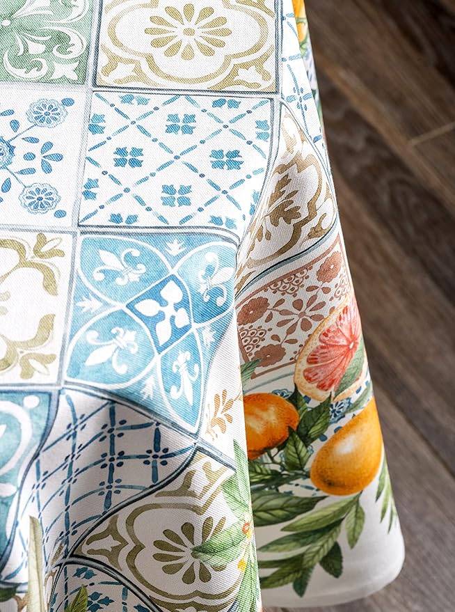 Maison d' Hermine Table Cloth Round Table 100% Cotton 69 Inches Tablecloth Reusable Decorative Everyday Use for Dining Room, Farmhouse, Home, Party, Festive & Wedding Spring Summer - Agrume