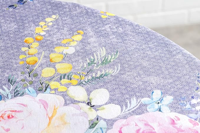 Maison d' Hermine Table Cloth Round Table 100% Cotton 69 Inches Tablecloth Reusable Decorative for Dining Room, Farmhouse, Home, Party, Festive & Wedding Spring Summer - Sweet Rose Lavender - Lush